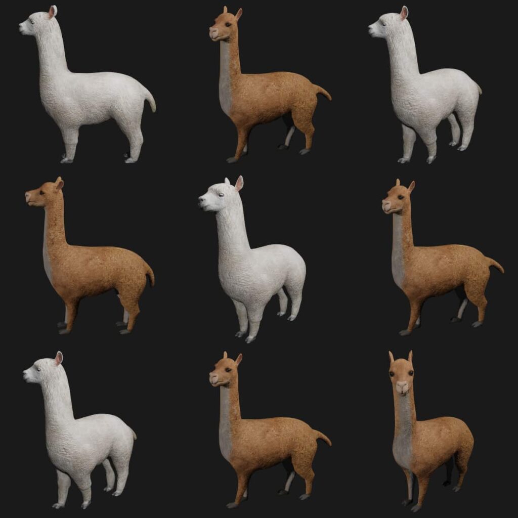Alpaca Llama Collection 3D Model Rigged and Low Poly